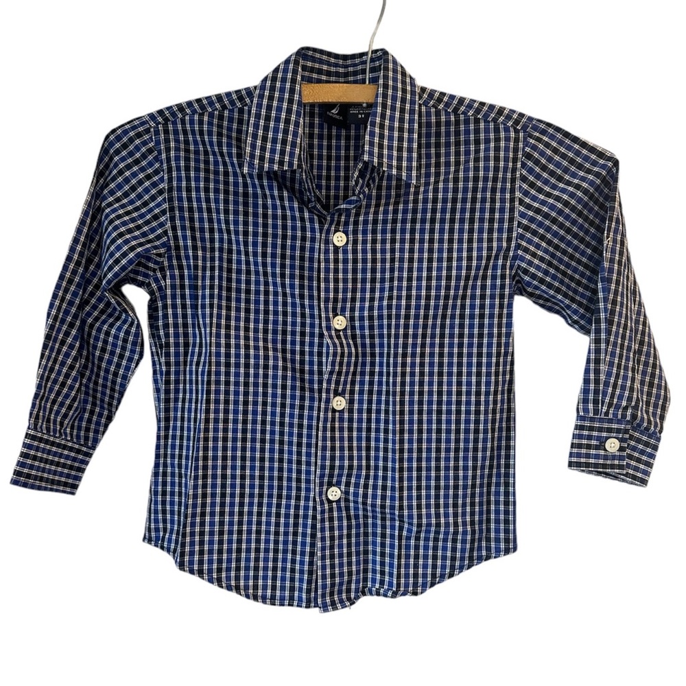 Nautica Boy Button Down Blue/White Plaid 3T